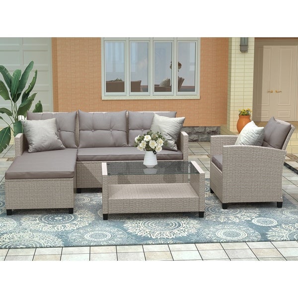 4-Piece Patio Furniture Outdoor Sectional Sofa Set - Overstock - 35649487