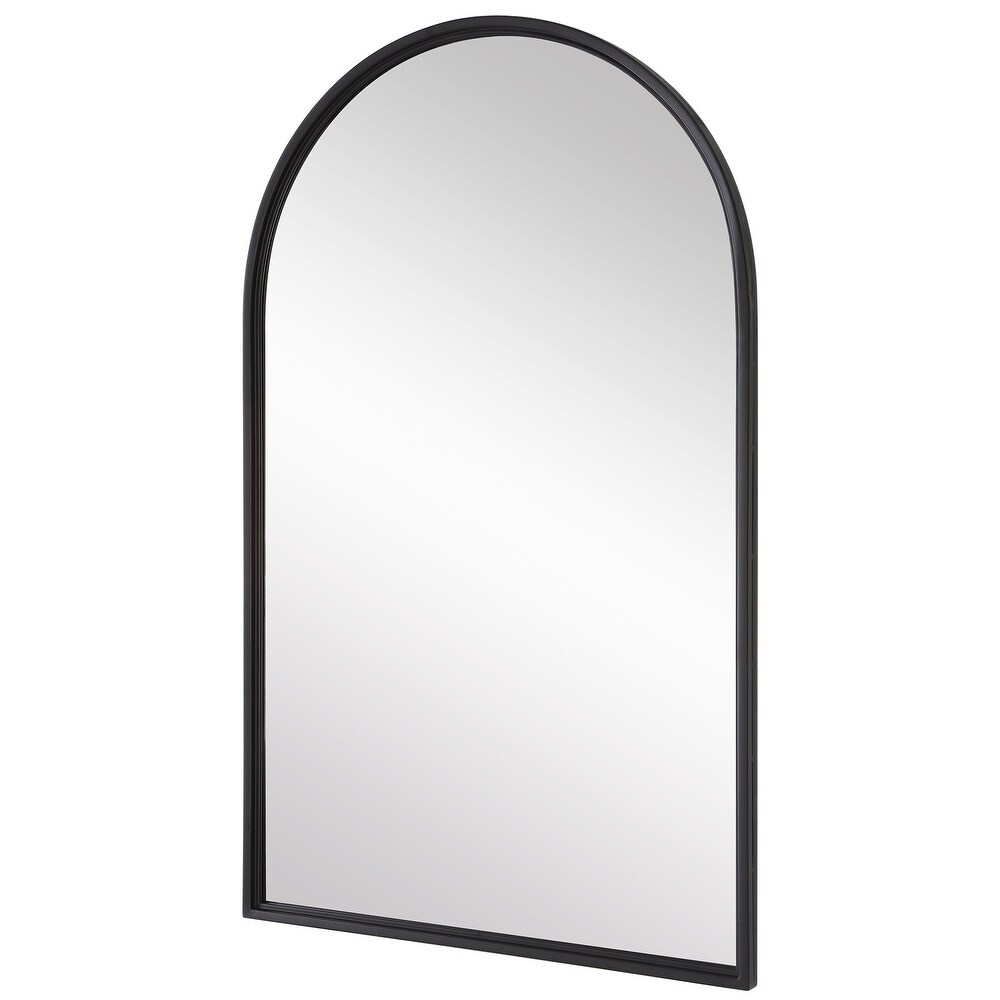 Matte Black Metal Arch Top Wall Mirror   39 x 24 x 1.38