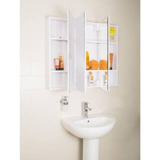 Croydex 48 in. W x 30 in. H x 5-14 in. D Frameless Tri-View Surface-Mount Medicine Cabinet with Easy Hang System in White WC102622YW