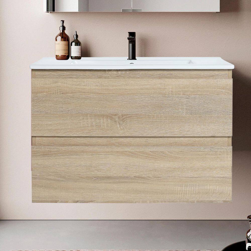 UPIKER Modern 18 in. W x 30 in. D x 20.5 in. H Wall Hung Bath Vanity Cabinet without Top in Light Oak UP2208BCL30002