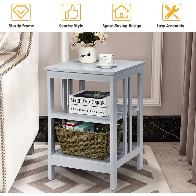 2 Pieces 3-Tier Nightstand with Reinforced Bars and Stable Structure