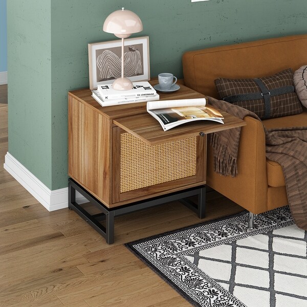 Natural Rattan Door Nightstand - - 37933444