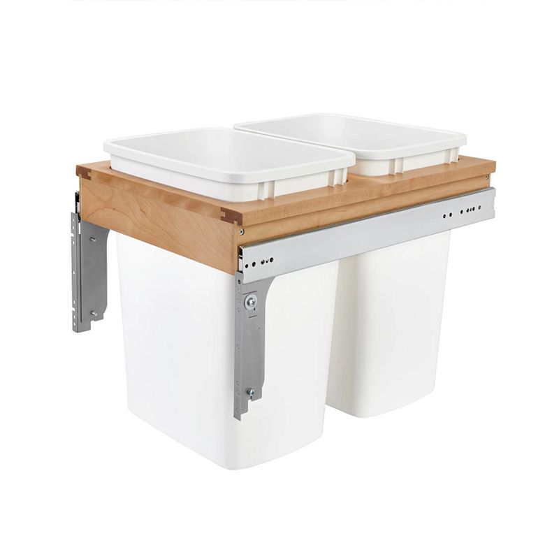 Rev-A-Shelf Double Pull Out Top Mount Trash Can 35 Qt， White， 4WCTM-18DM2-419-FL