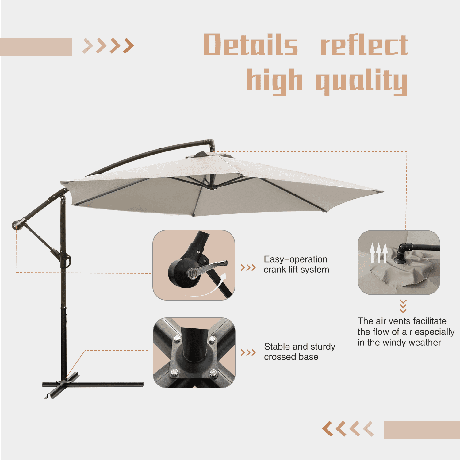 Lacoo10-Foot Offset Hanging Polyester Market Outdoor Patio Umbrella with Steel Frame and Easy Tilt,Beige