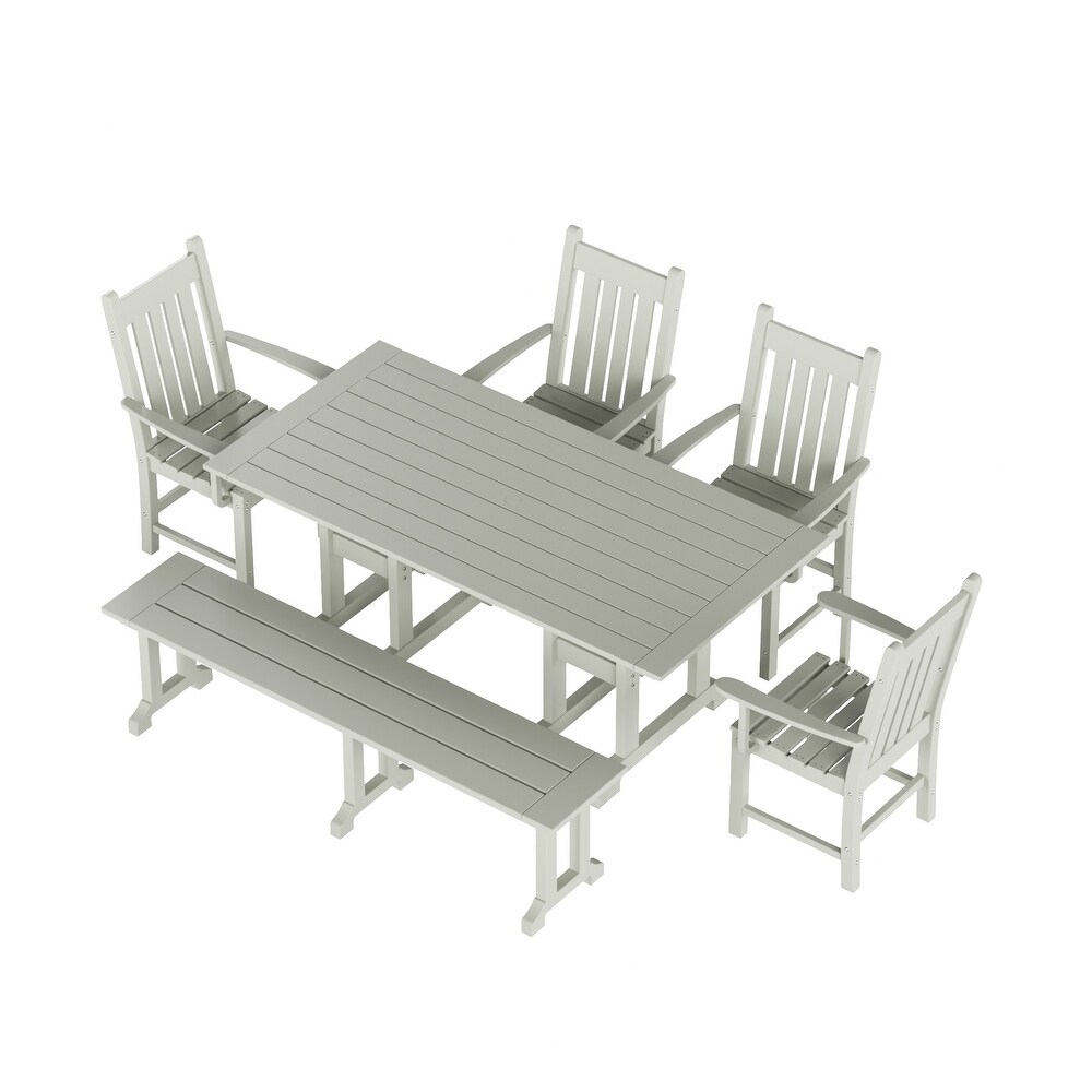 Laguna 6 Piece Rectangular Poly Eco Friendly  Weather Outdoor Dining Set with Armchair