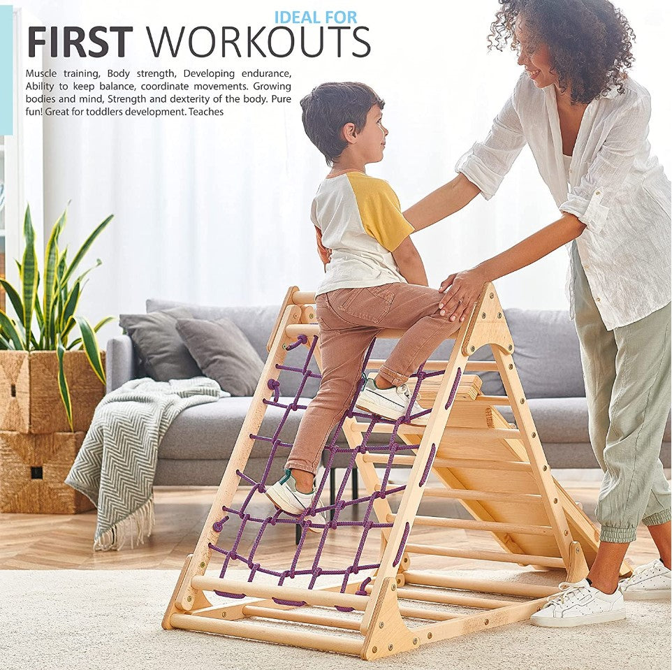 WEDANTA Climbing Toys for Toddlers 4 in 1 - Triangle Climber with Ramp - Baby Climber - Wooden Toddler Climbing Set 4 in 1 - Toddler Climbing Toys Indoor - Climbing Triangle Kids - Pyramida