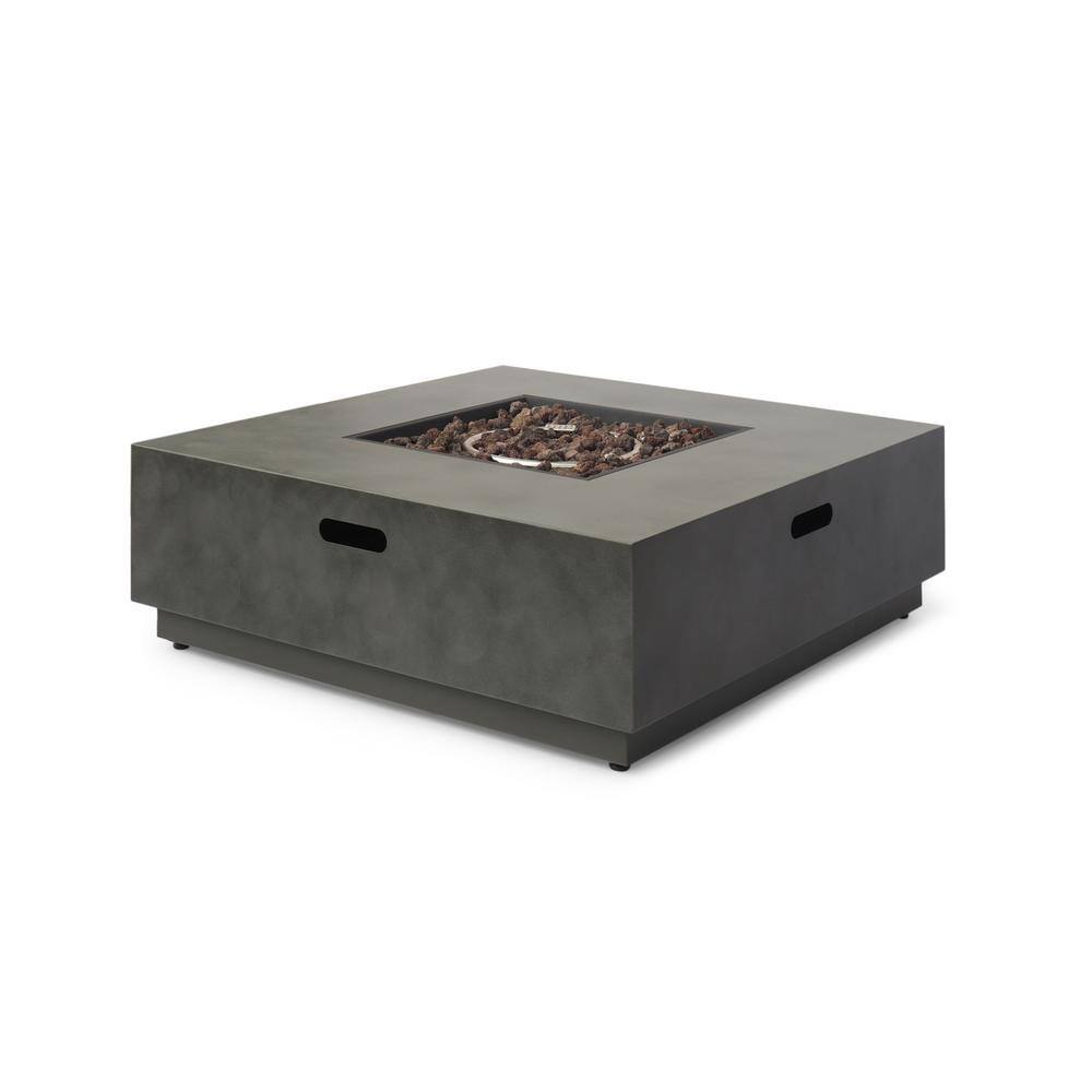 Noble House Wellington 15.25 in. x 19.75 in. Square Concrete Propane Fire Pit in Dark Grey with Tank Holder 70508