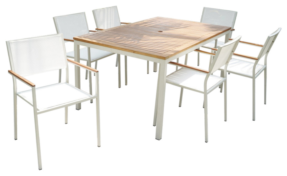 Braylee 7 Piece Outdoor Dining Set  Natural White   Contemporary   Outdoor Dining Sets   by CAROLINA CLASSICS  Houzz