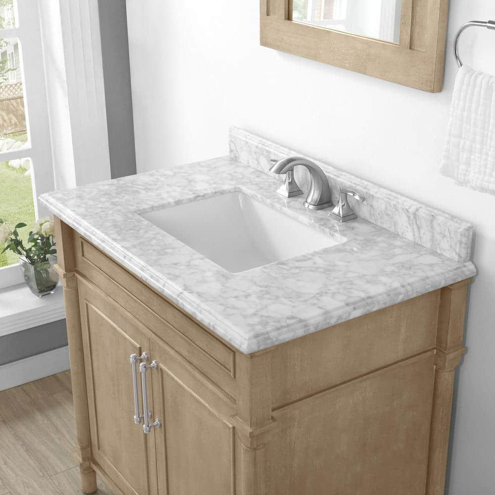 Home Decorators Collection Aberdeen 36 in x 22 in D x 345 in H Bath Vanity in Antique Oak with White Carrara Marble Top