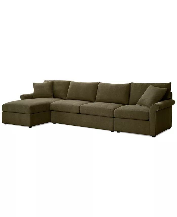 Furniture Wrenley 134 3-Pc. Fabric Sectional Chaise Sleeper Sofa