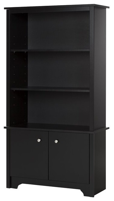 South Shore Vito 3 Shelf Bookcase With Doors  Pure Black   Transitional   Bookcases   by Homesquare  Houzz