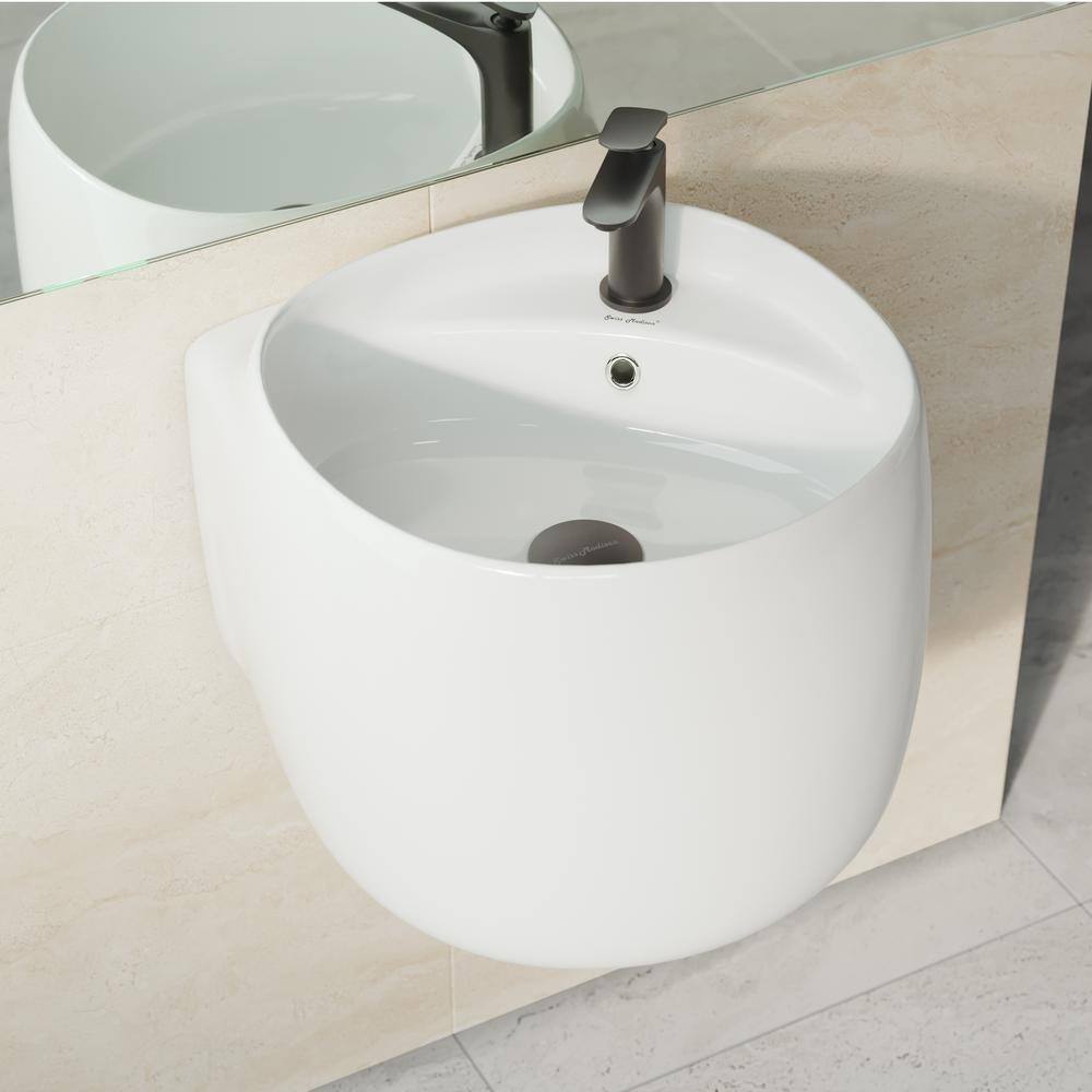 Swiss Madison Ivy Ceramic Square Wall Hung Sink in Glossy White SM-WS324