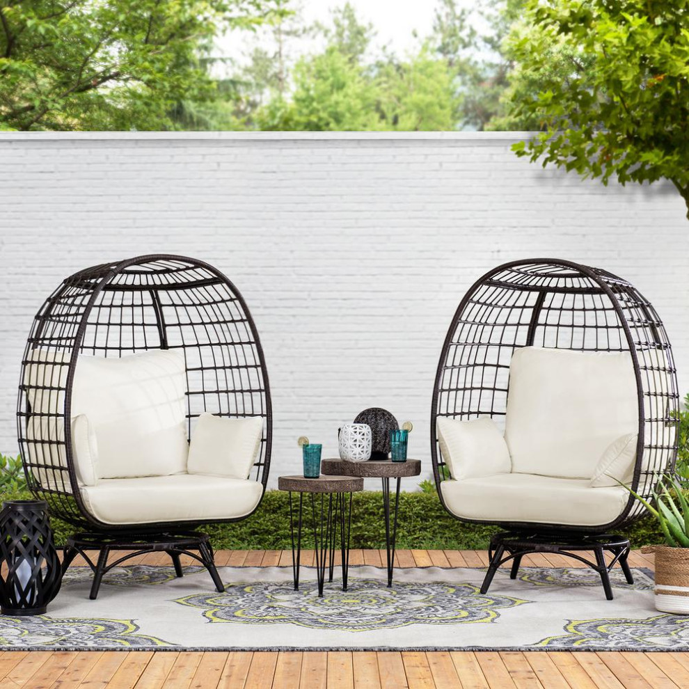 Sunjoy Brown Swivel Egg Cuddle Chair   Contemporary   Outdoor Dining Chairs   by BisonOffice  Houzz