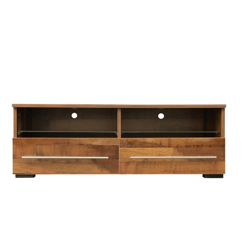 TV Console with 16 Color LED Remote Control Lights Media Console Entertainment Center with 2 Drawers   2 Open Shelves  Walnut