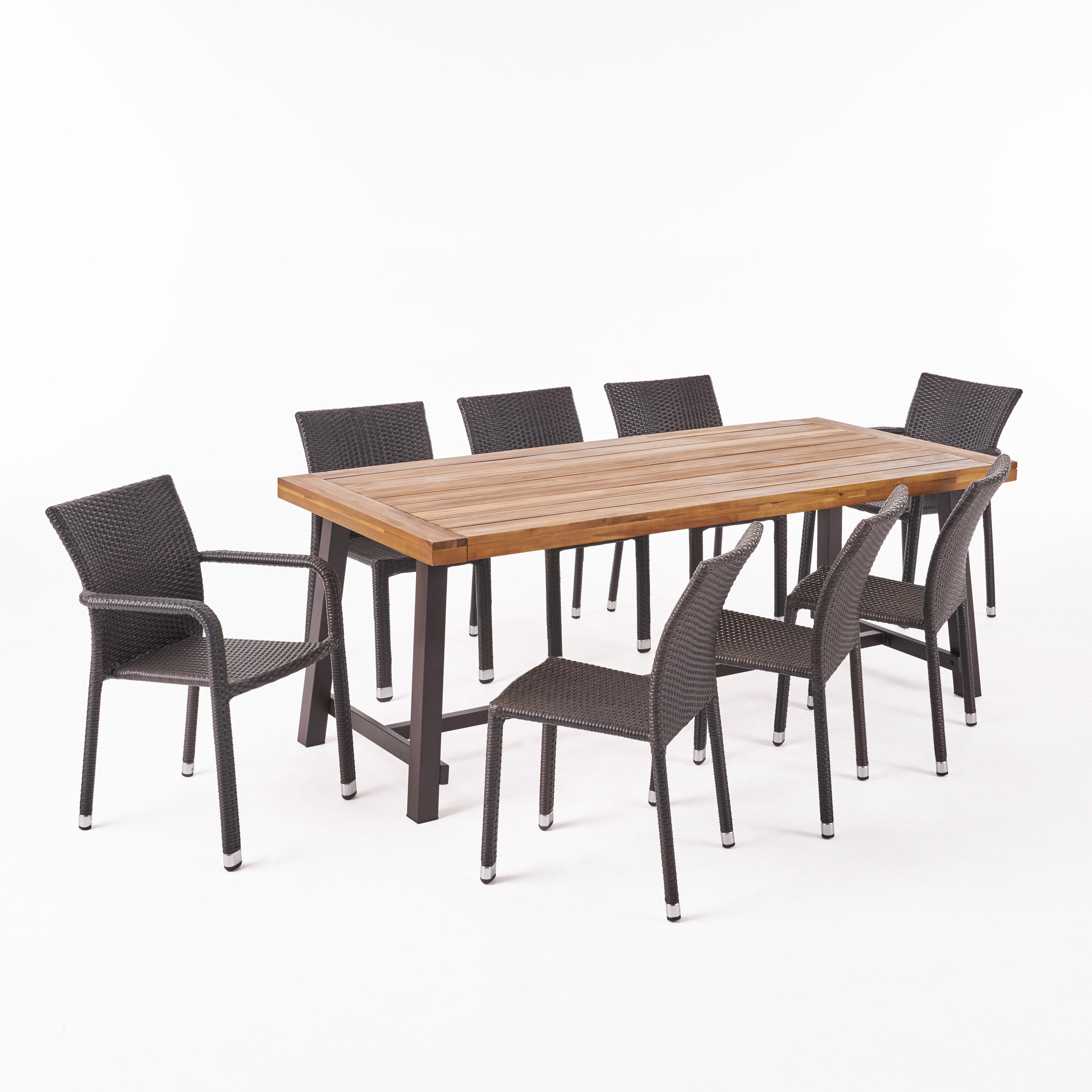 Deacon Outdoor Wood and Wicker 8 Seater Dining Set