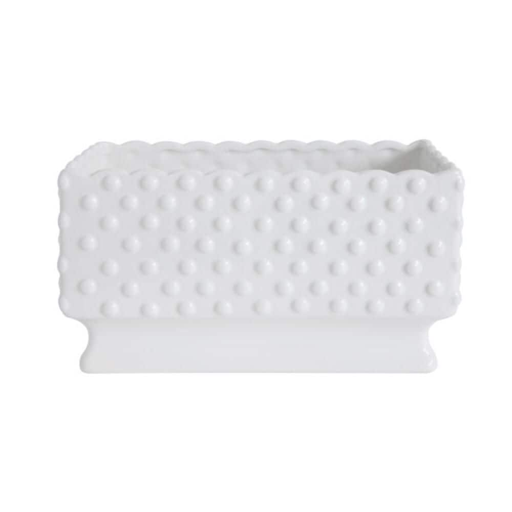 3R Studios 11.25 in. L x 5.75 in. W x 6 in. H 7 qts. White Ceramic Hobnail Decorative Pots with Scalloped Edge and Polka Dots DA7206