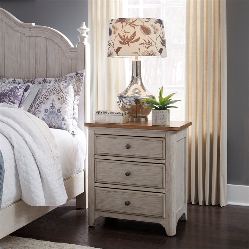 Farmhouse Reimagined White 3 Drawer Night Stand w/ Charging Station