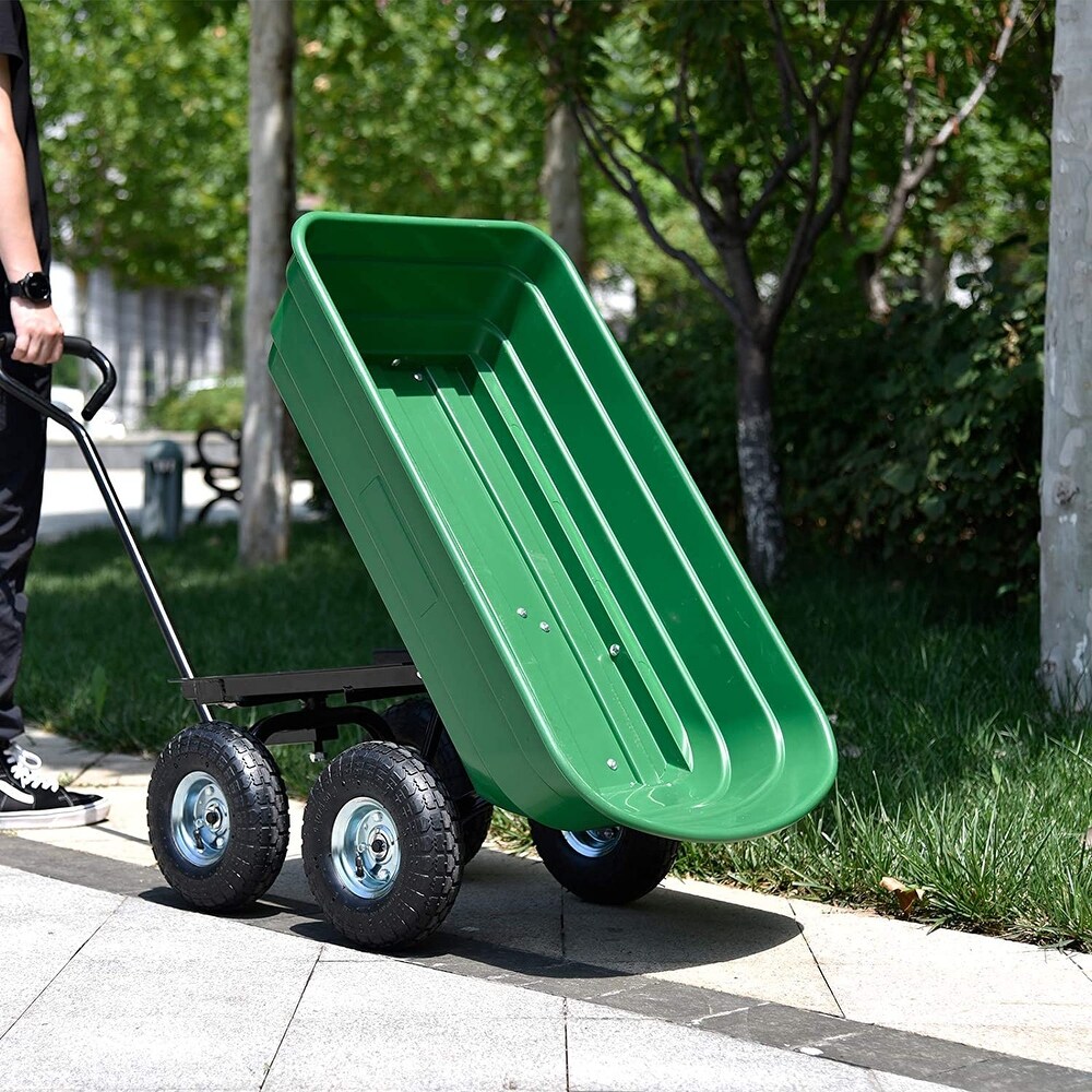 Green Folding Wagon Poly Garden Dump Cart  300 Pound Capacity