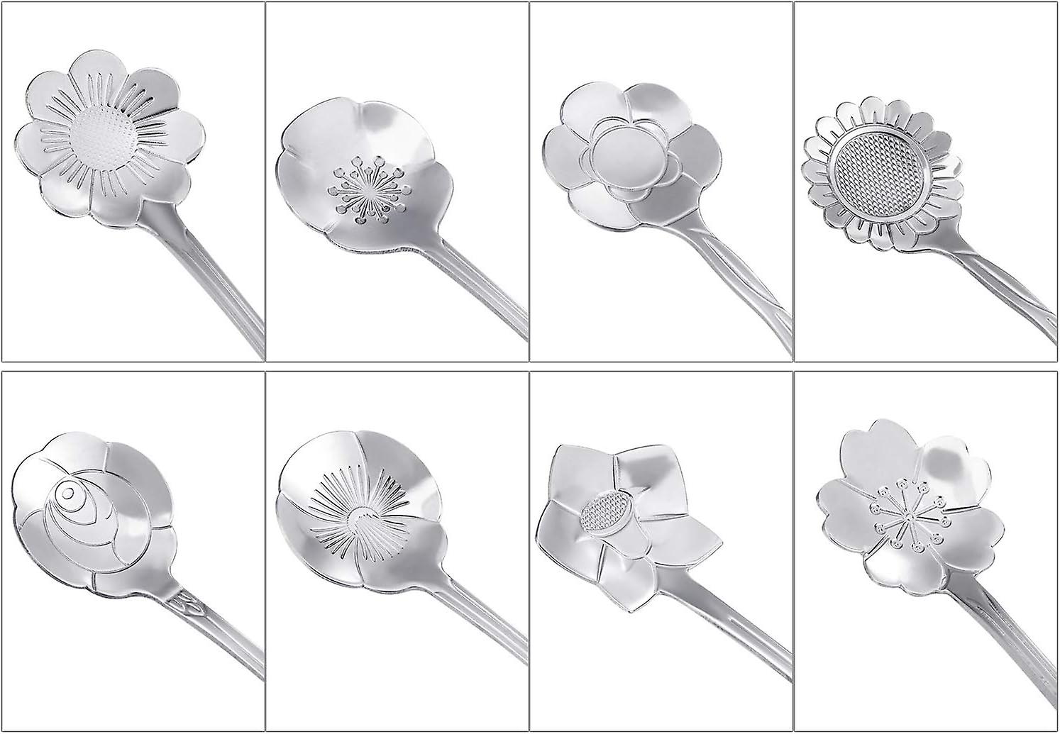 16 Pieces Stainless Steel Flower Coffee Spoon Dessert Spoon Sugar Spoon Ice Cream Spoon Stirring Spoon Tea Spoon Milkshake Spoon Set For Tableware Kit