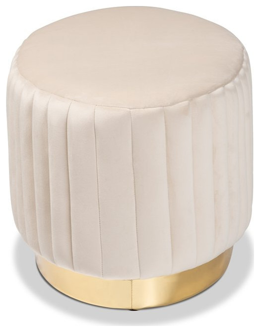 Bowery Hill White Velvet Fabric Upholstered and Gold PU Leather Ottoman   Contemporary   Footstools And Ottomans   by Homesquare  Houzz