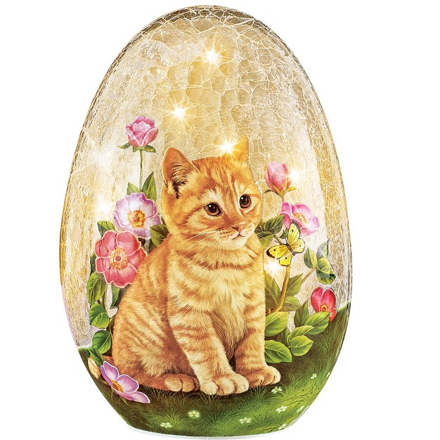 Collections Etc Adorable Cat And Butterflies Led Lighted Glass Egg 5 75 X 5 25 X 8 5 Clear