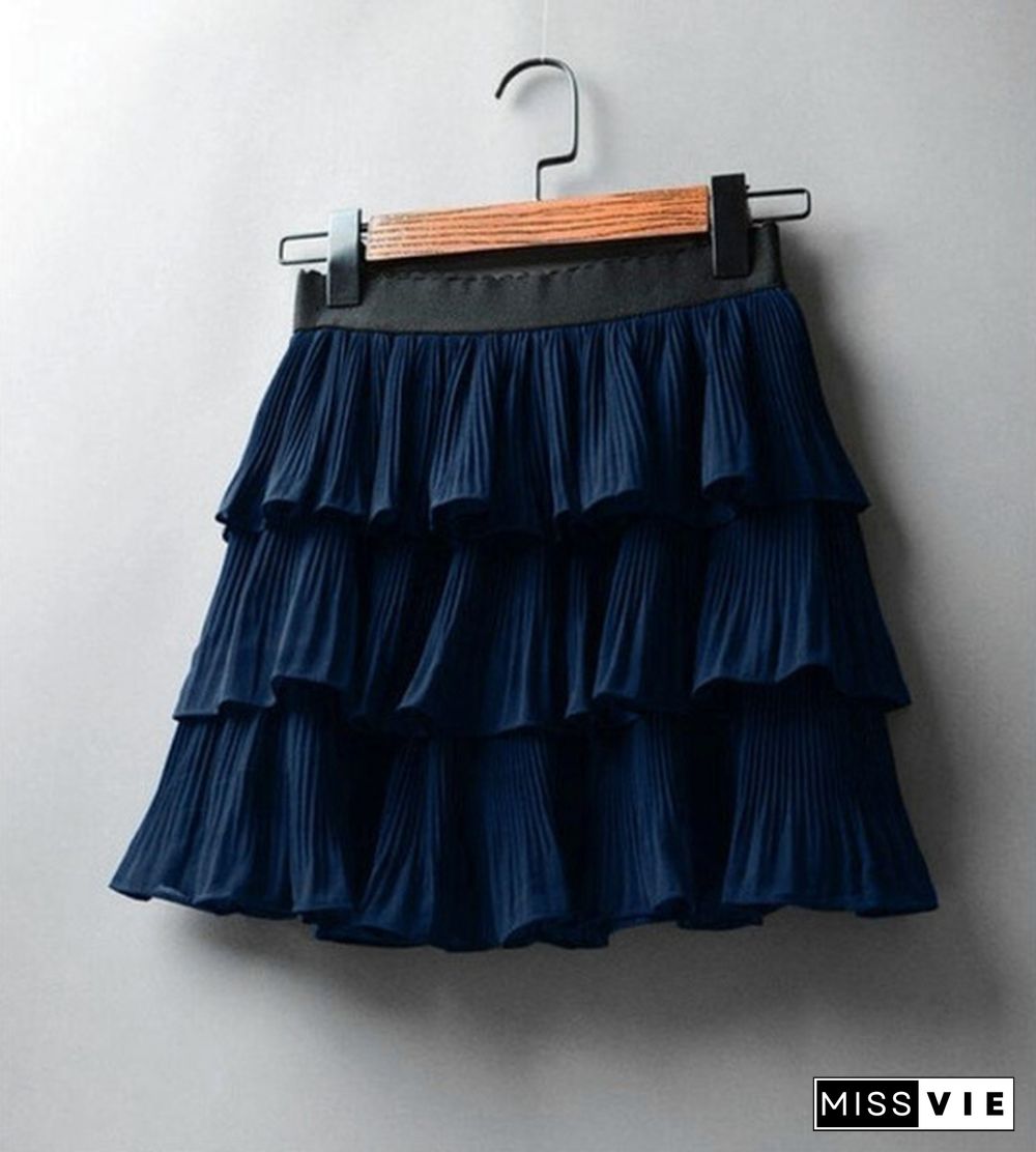 Summer Women Elasticity Waist Mini Skirt Ladies Chiffon Skirt Ladies Casual Cake Skirts Pleated Skirts-G140