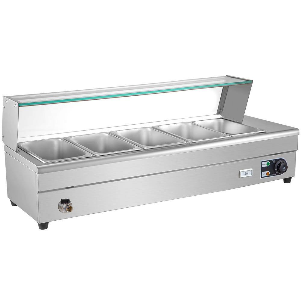 VEVOR Commercial Food Warmer 5 x 12 Pans 44 Qt. Electric Bain Marie with 6 in. Deep Pans Stainless Steel Steam Table1500Watt BLZBWTC5PB2500001V1