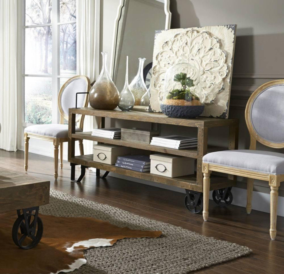 Crafters and Weavers Harding Reclaimed Wood Industrial Cart Console Table   Industrial   Console Tables   by Crafters and Weavers  Houzz