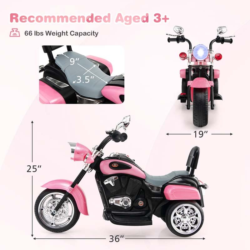 3 Wheel Kids Ride on Chopper-Style Motorcycle, 6V Battery Powered Kids Motorbike Trike Toy with Horn & Headlight