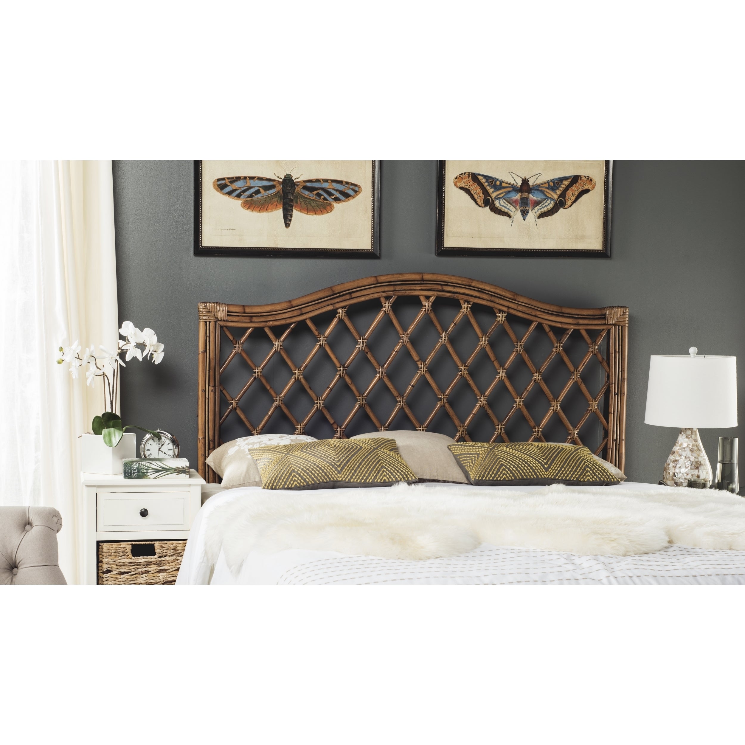 SAFAVIEH Gabrielle Brown Full Rattan Wicker Trellis Headboard - - 11098743