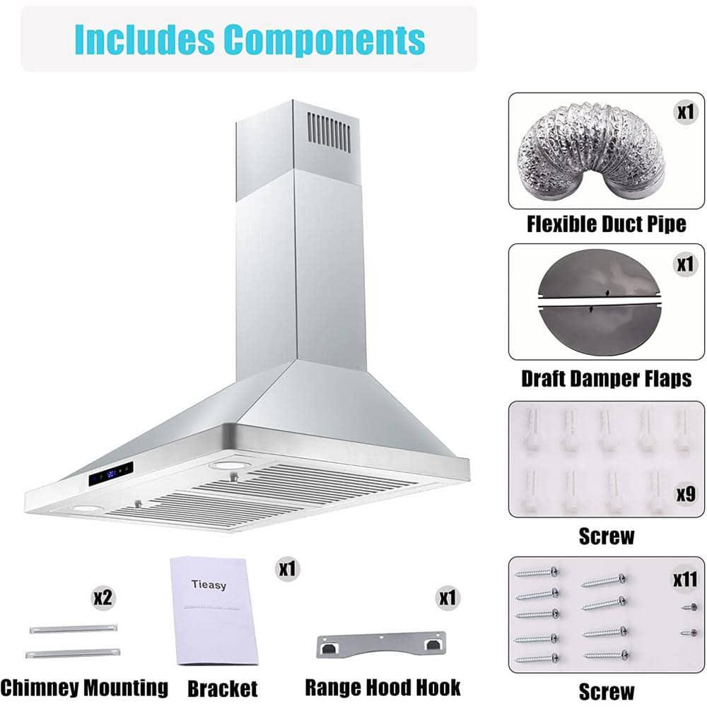 Flynama 30 in 700 CFM Wall Mount Conveitible Range Hood in Silver with 3Speed Stove Vent