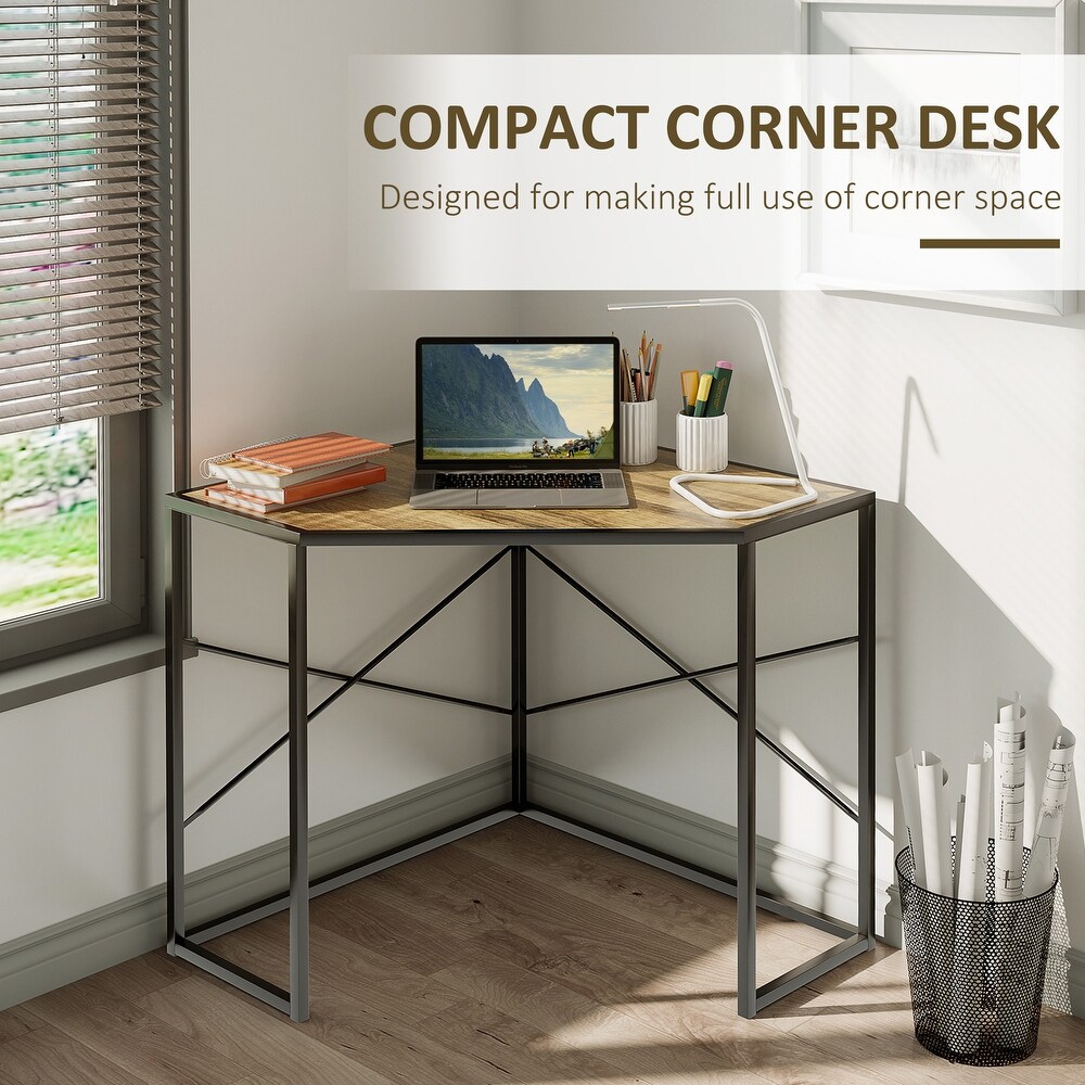 HOMCOM Corner Computer Desk with Steel Frame for Small Spaces  Writing Desk for Workstation