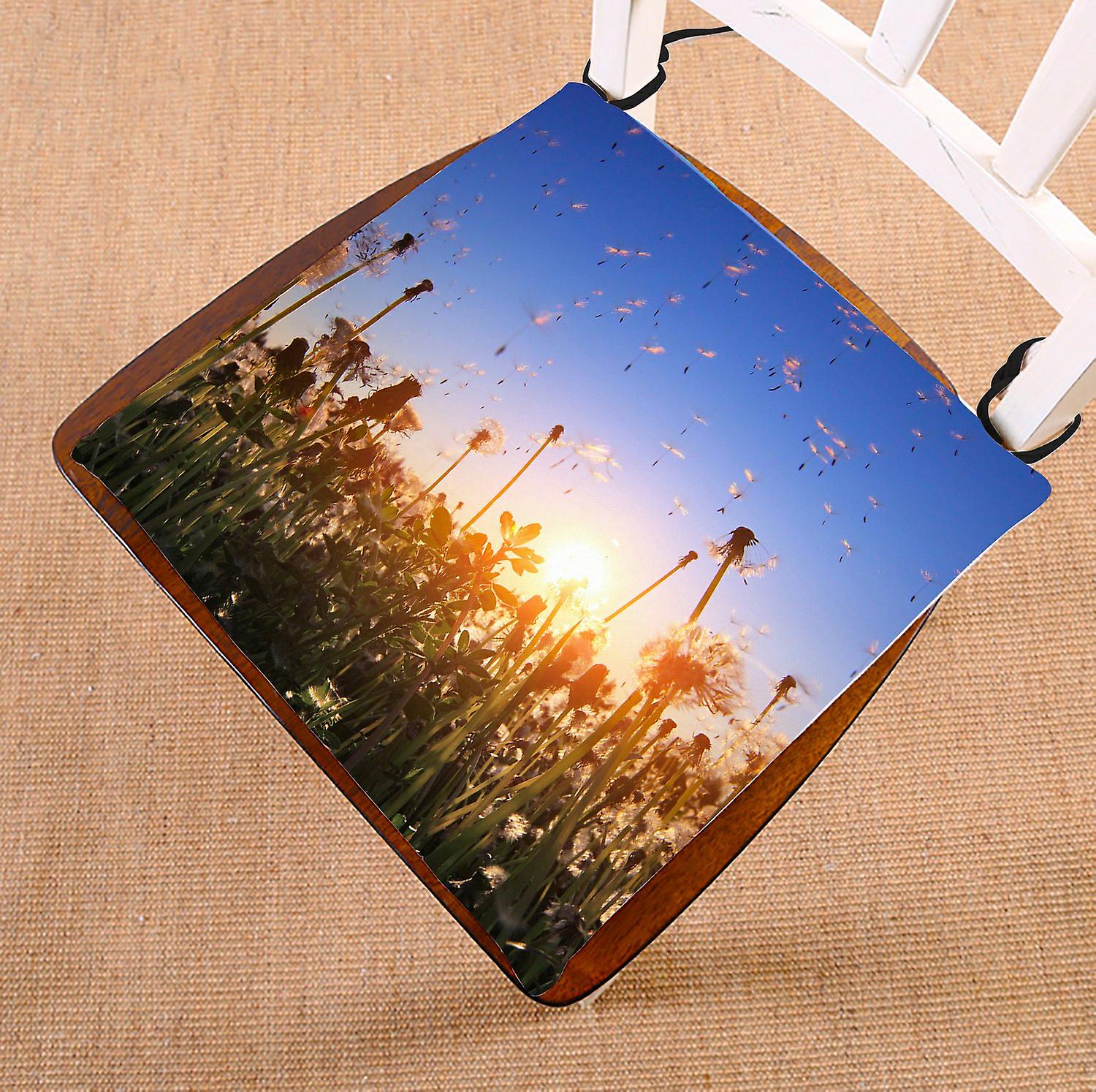 Blue Sky Scenery Chair Pad， Fluffy Dandelions With Flying Seeds At Sunset Seat Cushion Chair Cushion Floor Cushion 45x45 Cm