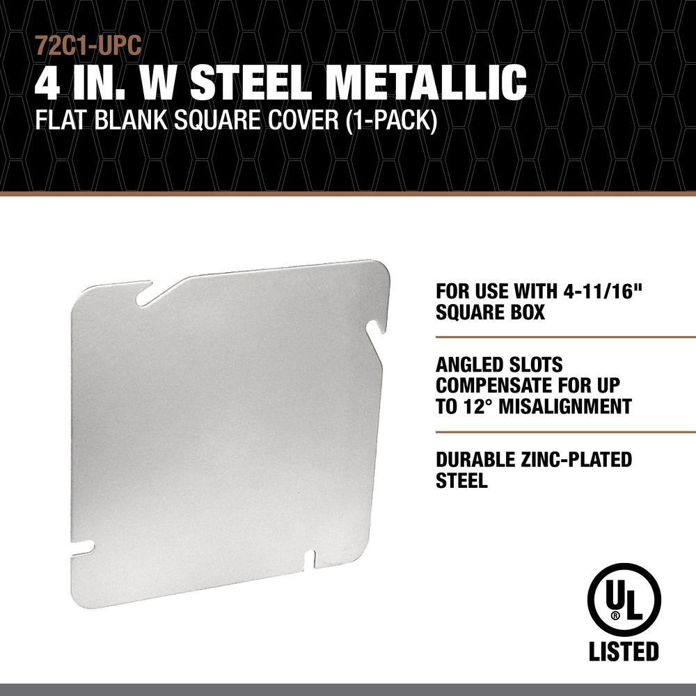 Southwire 4-1116 in. W Steel Metallic 2-Gang Flat Blank Square Cover (1-Pack) 72C1-UPC