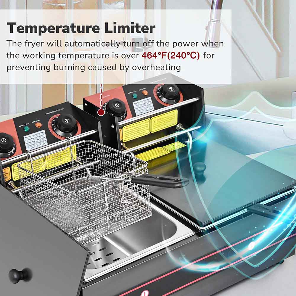 Yescom Electric Fryer Deep Fat Fryer (2x) 12L Frying Baskets 110V 5000W