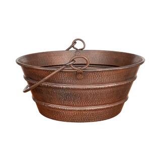 Premier Copper Products Bucket Hammered Copper Round 16 in. Vessel Sink with Handles in Oil Rubbed Bronze VR16BUDB