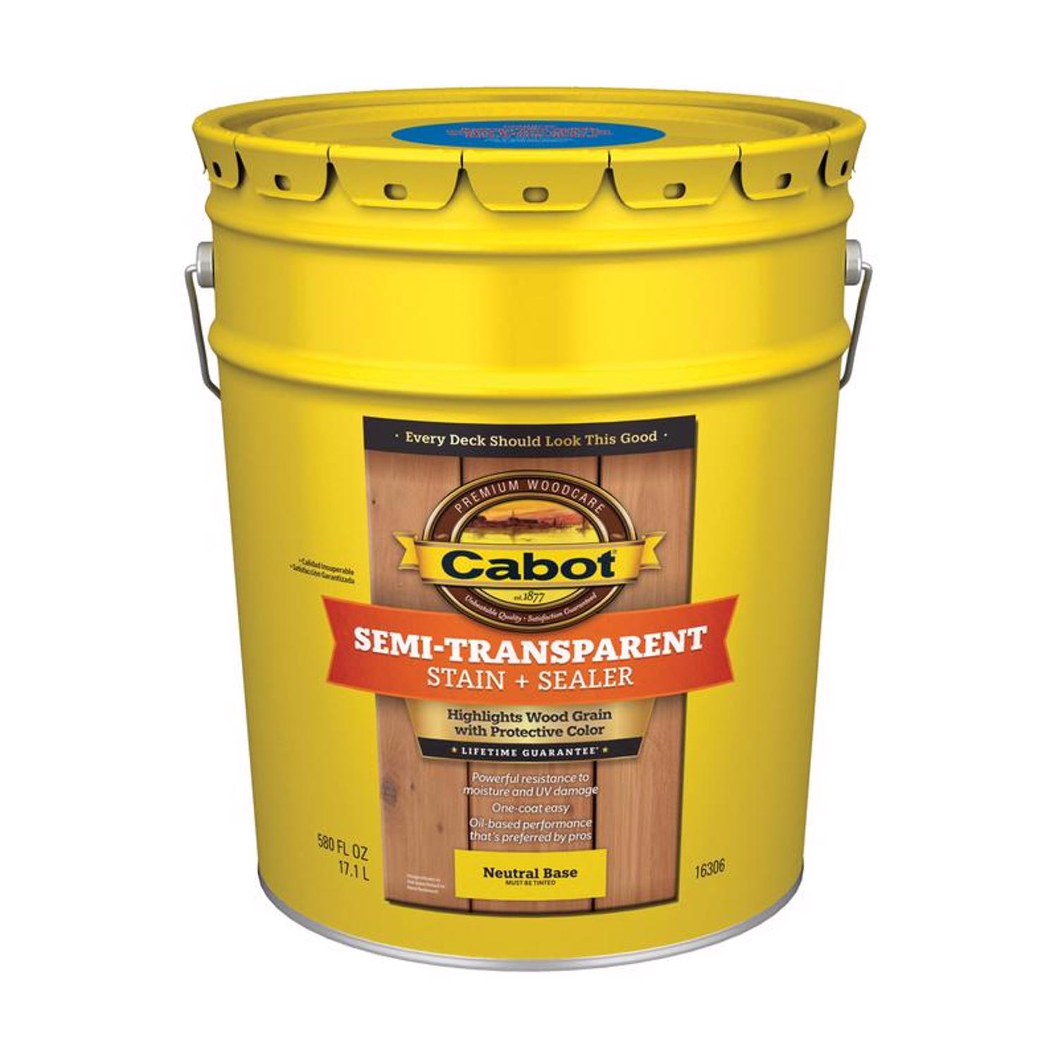 Cabot Semi-Transparent Low VOC Semi-Transparent Tintable Neutral Base Stain and Sealer 5 gal