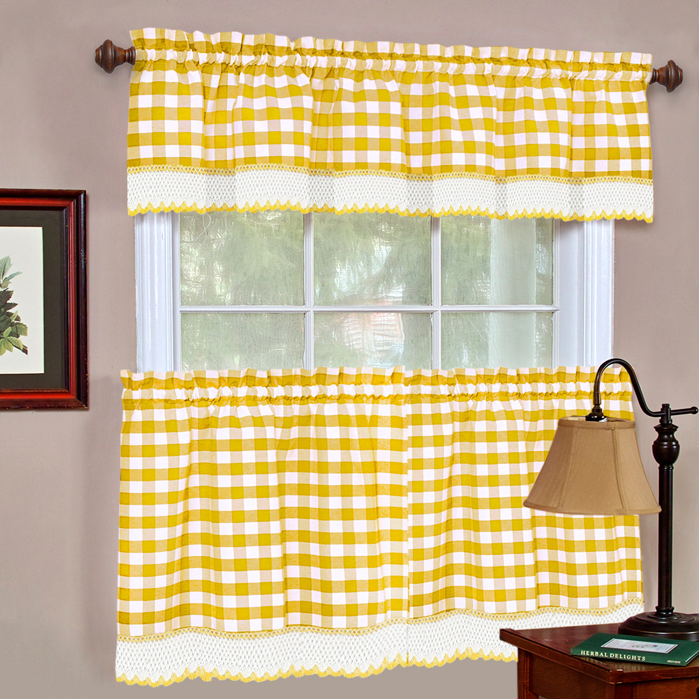 Assorted Checkered Plaid Gingham Kitchen Window Curtain Tier & Valance