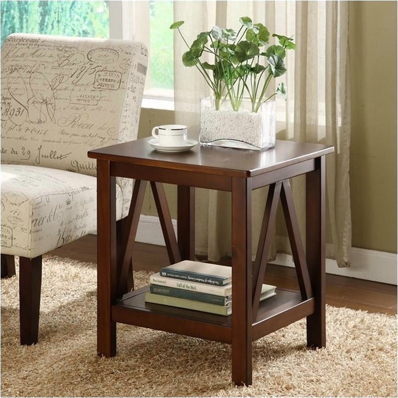 Pemberly Row Solid Ellotis Pine Wood End Table in Antique Tobacco Brown   Transitional   Side Tables And End Tables   by Homesquare  Houzz