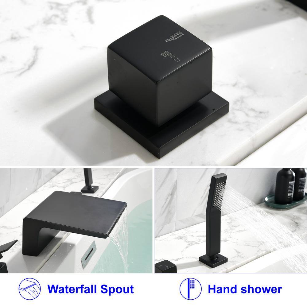 Boyel Living Single-Handle Tub Deck Mount Roman Tub Faucet with Hand Shower and Water Suply Hose in Matte Black SMD-1723B