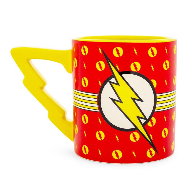 Silver Buffalo Dc Comics The Flash Logo Ceramic Mug With Lightning Bolt Handle Holds 20 Ounce