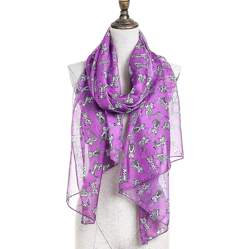 White Cats Gifts Purple Scarfs For Women Lightweight Cats Print Shawl Head Wraps