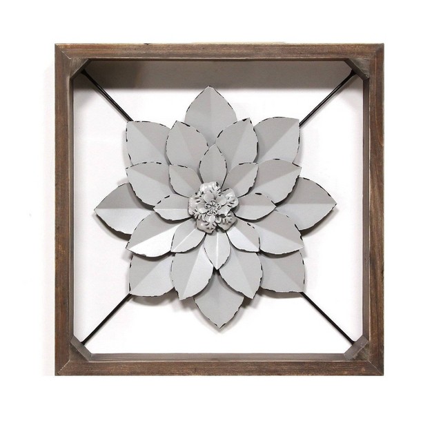 Framed Metal Flower Wall Sign Gray Stratton Home Decor