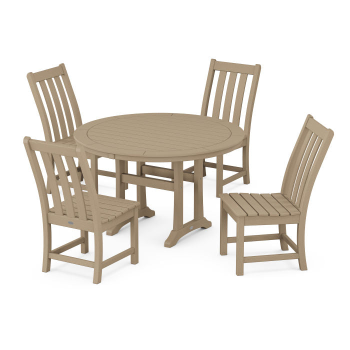 Polywood Vineyard Side Chair 5-Piece Round Dining Set With Trestle Legs in Vintage Finish PWS1134-1-V