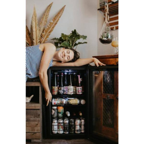 NewAir 19 in. 126 (12 oz.) Can Freestanding Beverage Cooler Fridge with Adjustable Shelves Modern Black AB-1200B