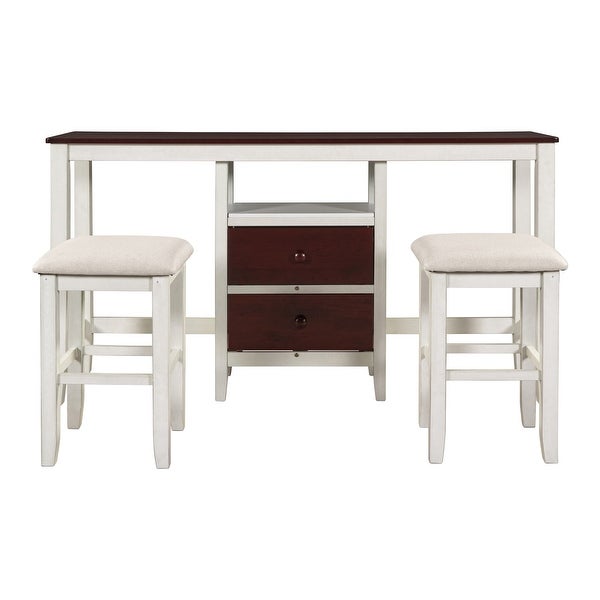 3-Piece Wood Dining Kitchen Set， White and Brown