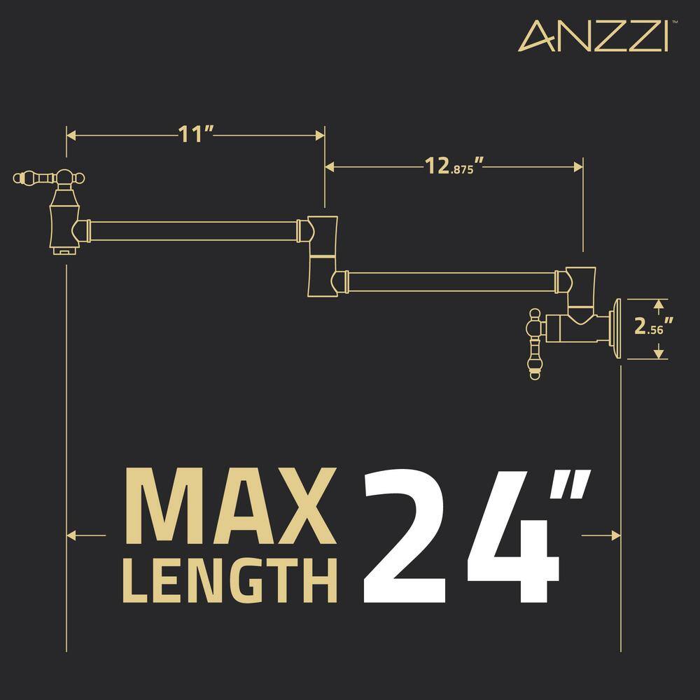 ANZZI Marca 24 in . 360-Degree Wall Mounted Pot Filler with Dual Swivel in Matte Black KF-AZ259MB