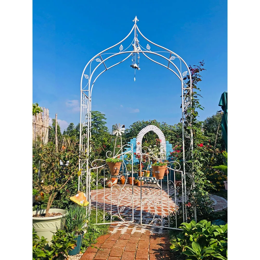 Factory Supply Wire Climbing Plants Metal Wrought Iron Garden Trellis Arch with Door