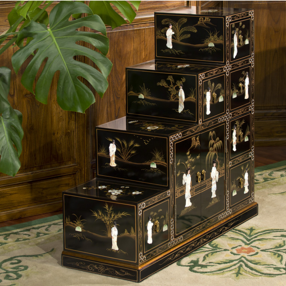 Black Lacquer Mother of Pearl Motif Japanese Step Tansu Cabinet   Asian   Accent Chests And Cabinets   by China Furniture and Arts  Houzz