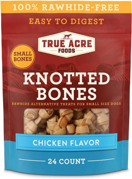 True Acre Foods Rawhide-Free Knotted Bones Chicken Flavor Treats， Mini， 24 count